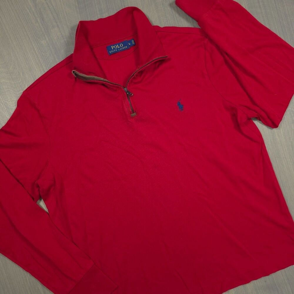 Polo Ralph Lauren Men’s Large Red 1/4 Zip Pullover Sweater 100% Cotton